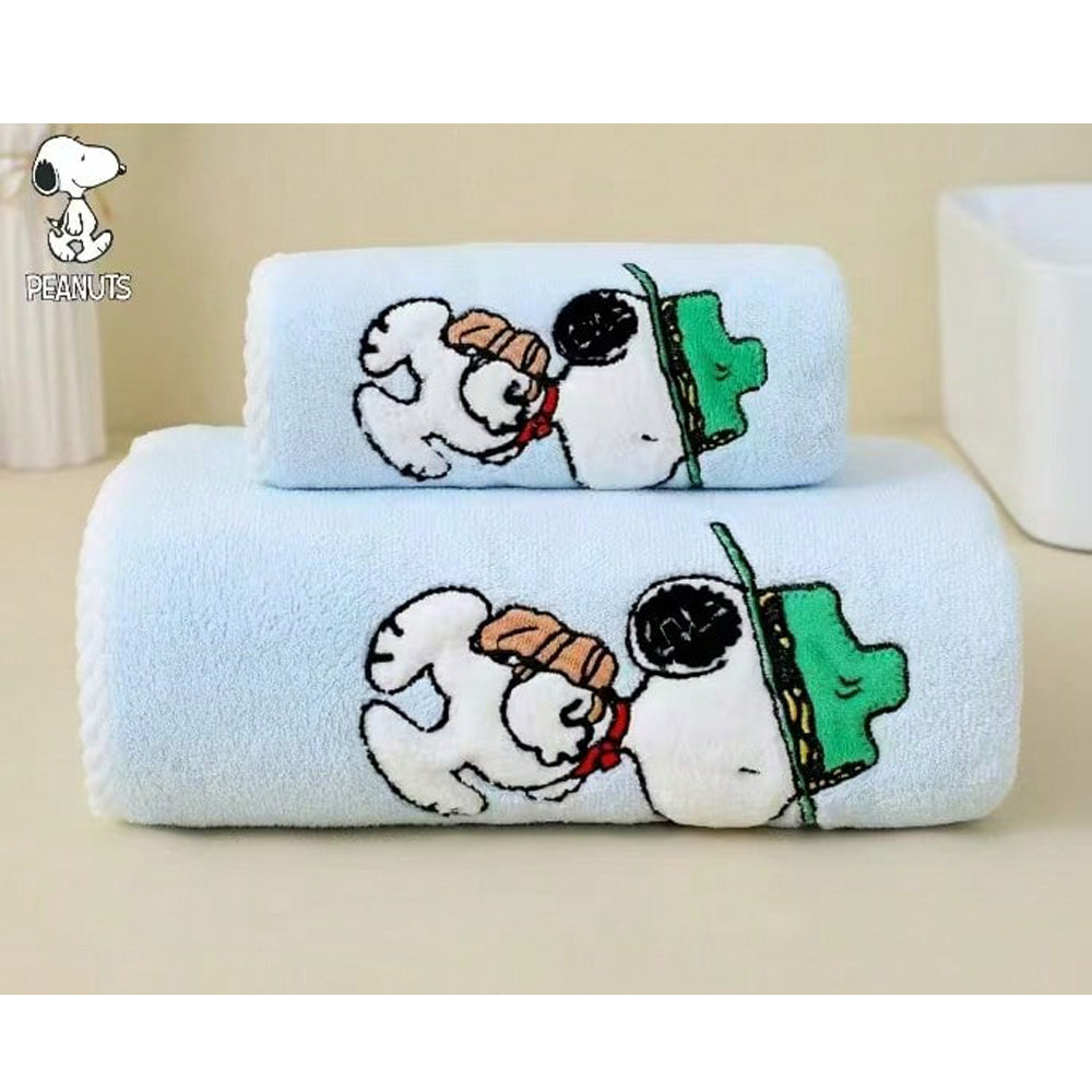 Peanuts Snoopy Blue Coral Fleece Bath Towel Set of 2 – Embroidered Soft Absorbent Towels for Bathroom, Beach, Pool & Secondary image
